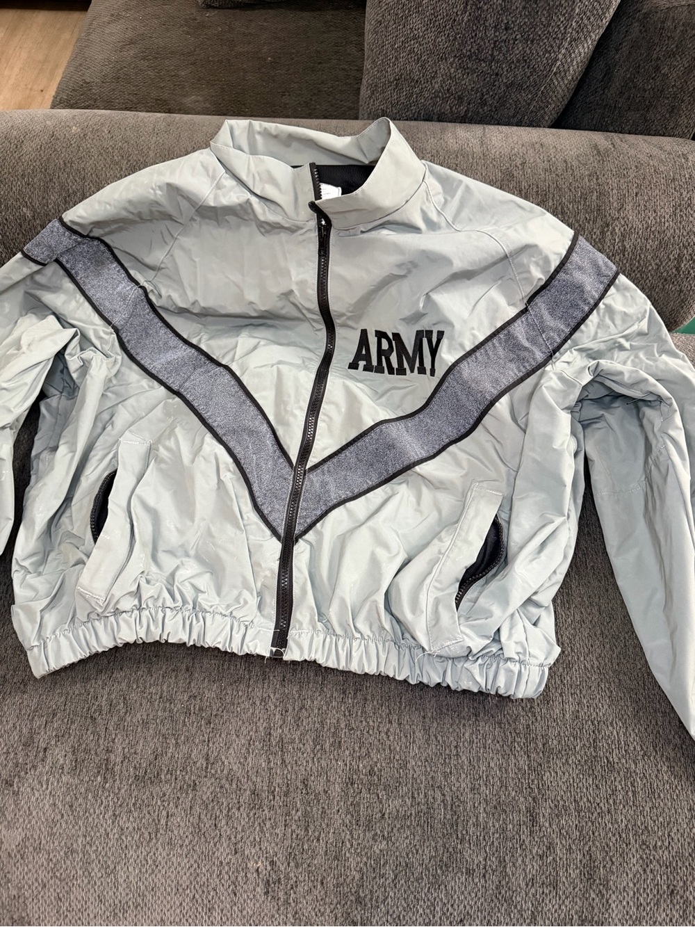 Women’s Gray Bomber Jacket with Chevron Detail and 'ARMY' Print